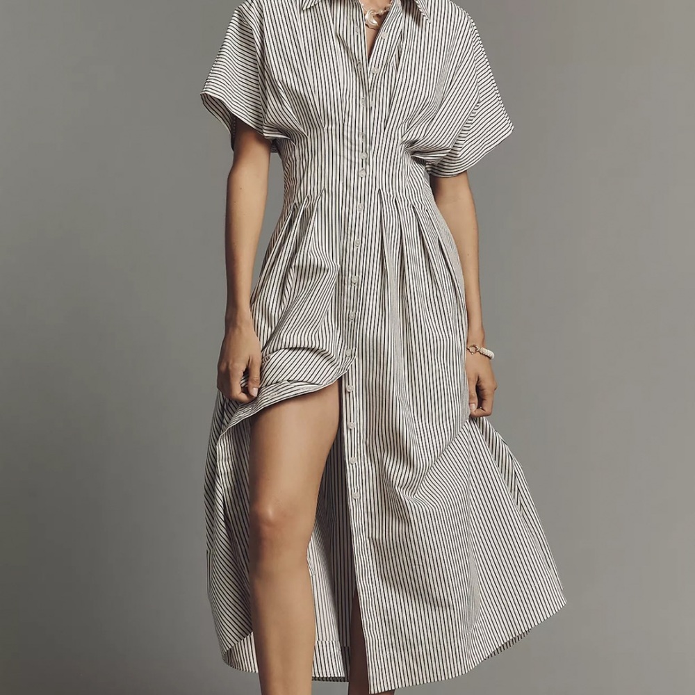 Anthropologie Tobie Button-Front Pleated Shirt Dress by Exquise Size Medium